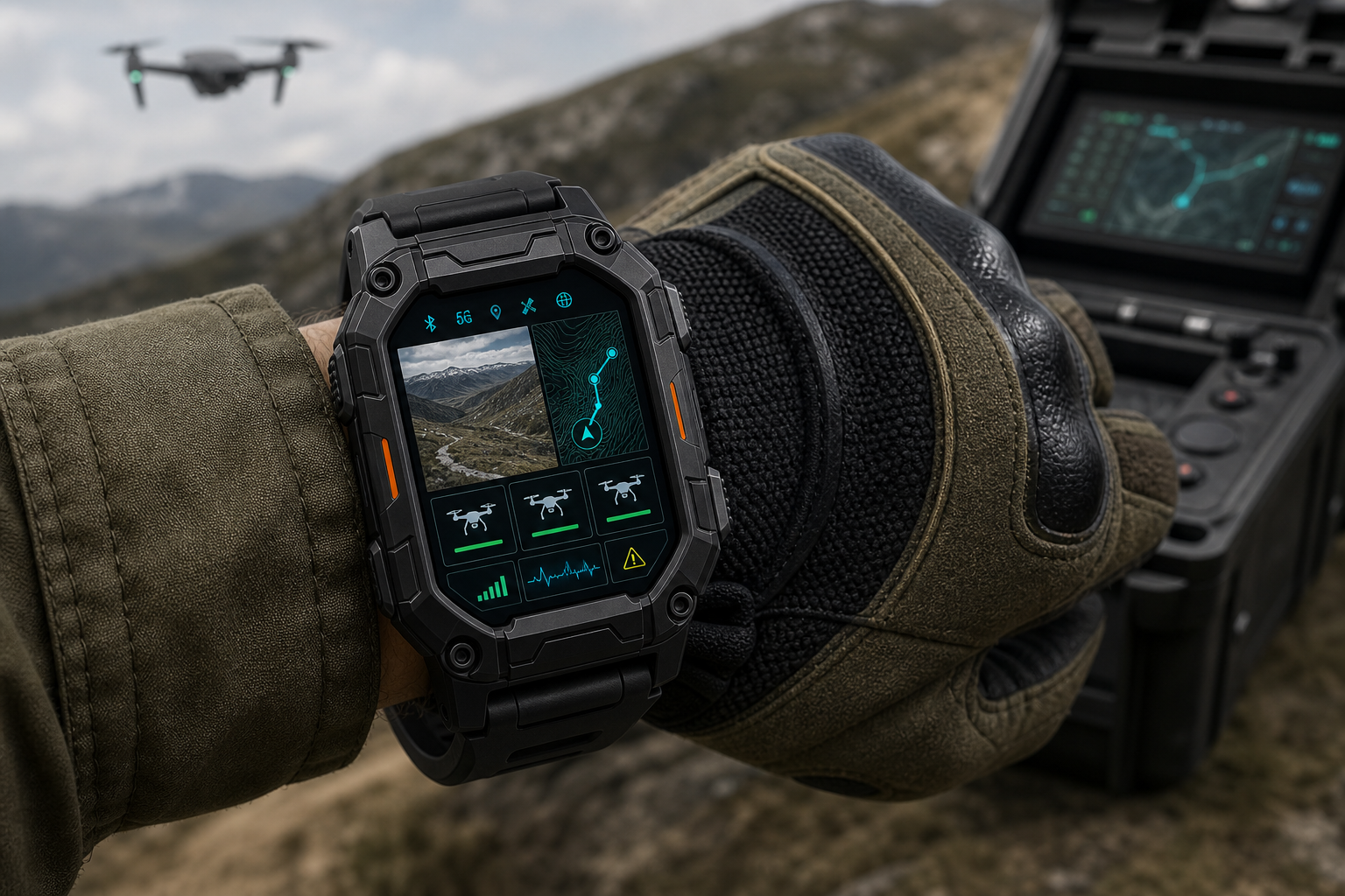 Control coordinado con reloj inteligente y maletín táctico
